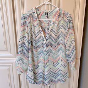 Sheer Teal and Pink Blouse